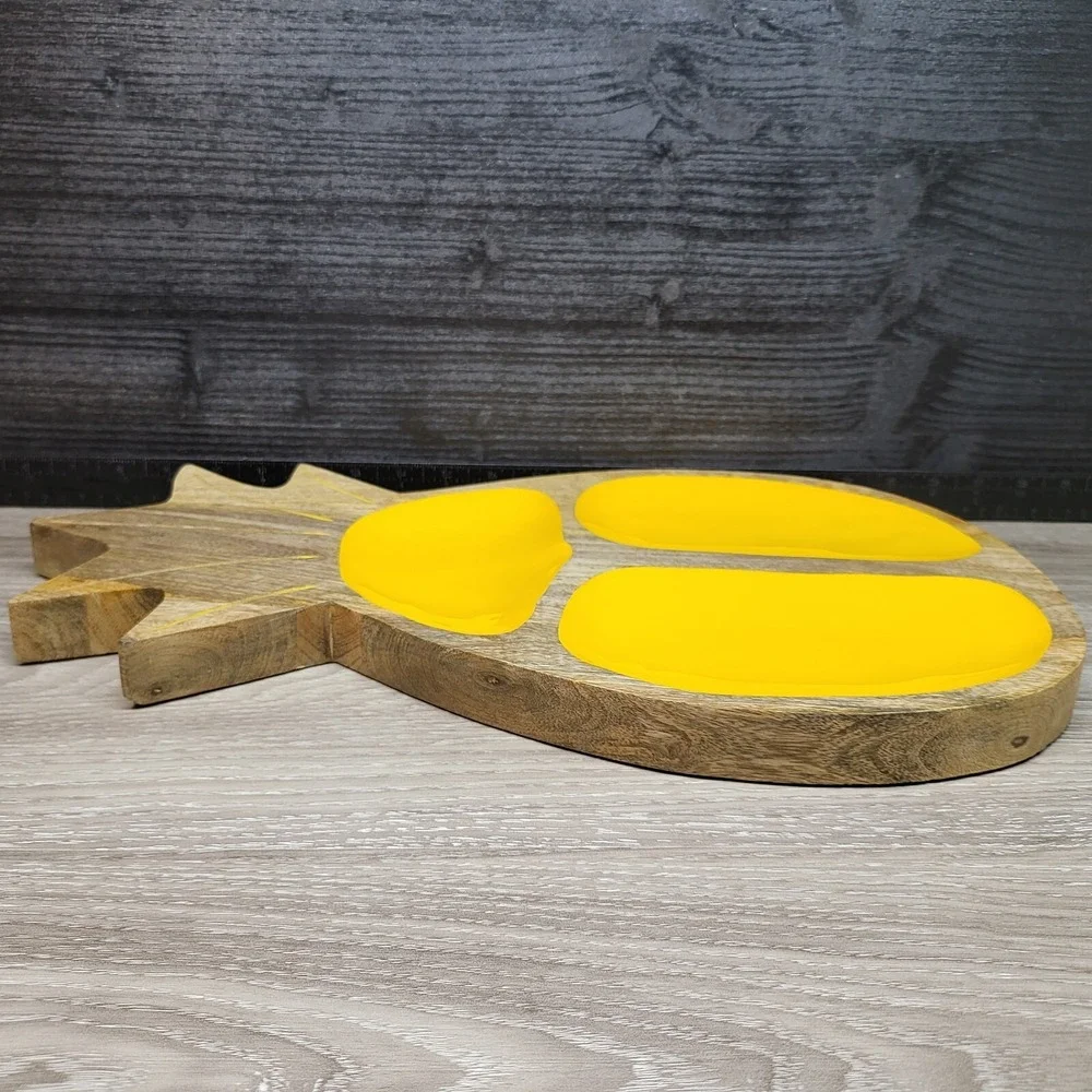 Pineapple Fruit Tray Wooden With Thee‎ Compartments
